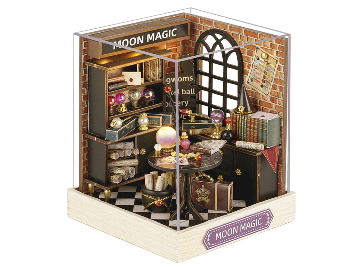 Série Happy Corner, Modelo 3d Moonlight Magic, Com Capa Protetora Contra Poeira E Luz Led. 9x9x12 Cm.