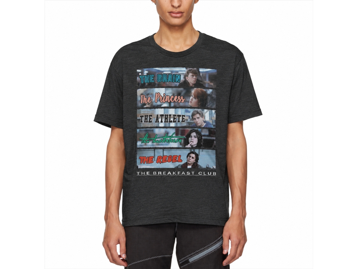 Rockinstone Breakfast Club Movie Character Rectangles Heather Black Adult T-shirt Size:s