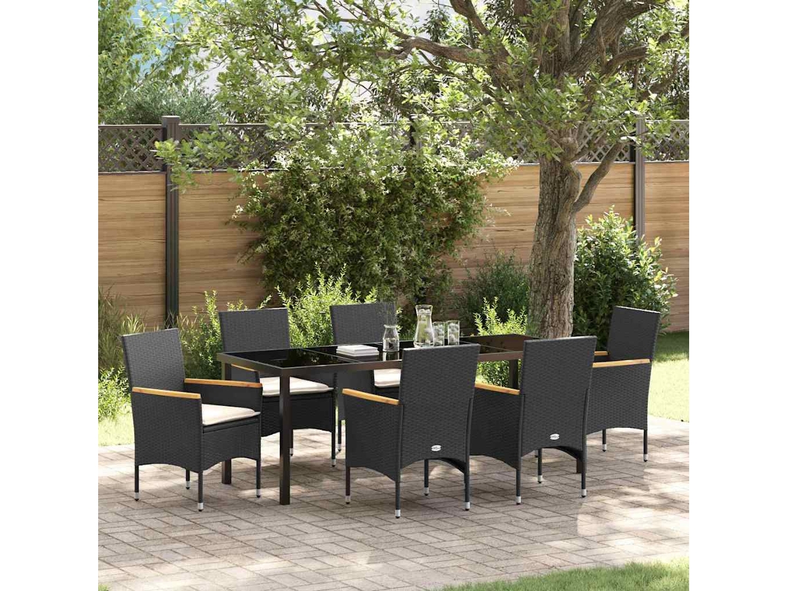 Vidaxl Conjunto De Jantar Para Jardim 7 Unid. Preto Vime Pe