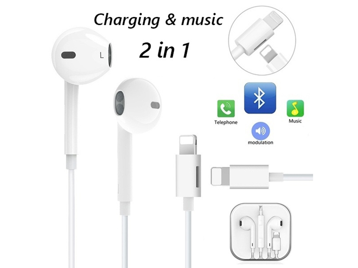Fones de Ouvido de Cabeça Plana Apple com Controle de Fio e Carregamento Bluetooth 2 em 1 EOOCOO