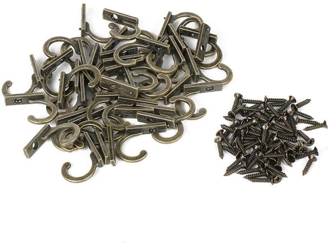 Conjunto De 50 Ganchos Pequenos Liga Zinco Em Estilo Antigo Com Parafusos Para Pendurar Roupas, Roupões E Chapéus Na