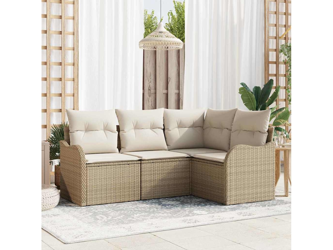 Vidaxl Conjunto De Sofá De Jardim 4 Unid. Bege Vime Pe