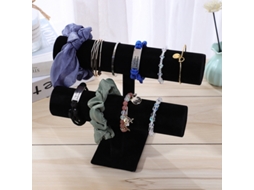 Suporte de Exibição de Pulseiras em Preto com Duas Fileiras para Pulseiras, Scrunchies e Relógios