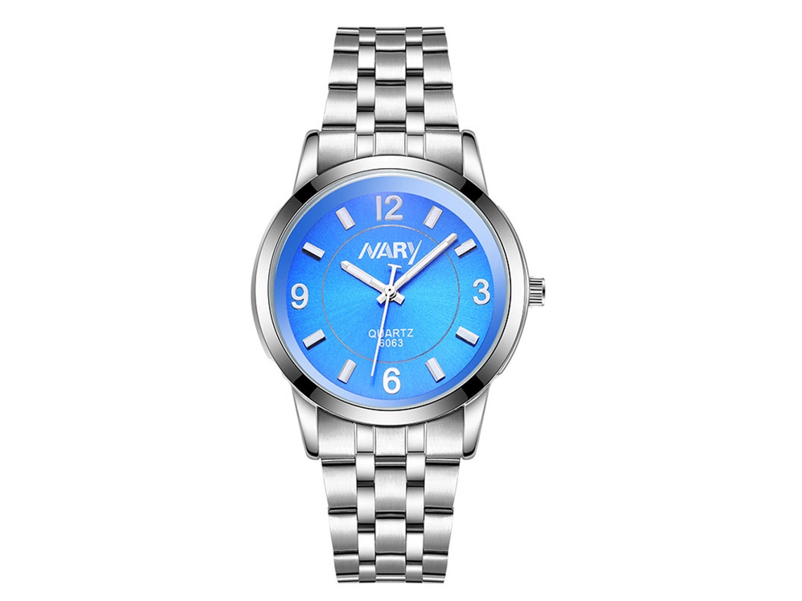 Reloj De Pulsera De Cuarzo Impermeable Para Hombres Con Correa De Acero Nary (dial Azul)