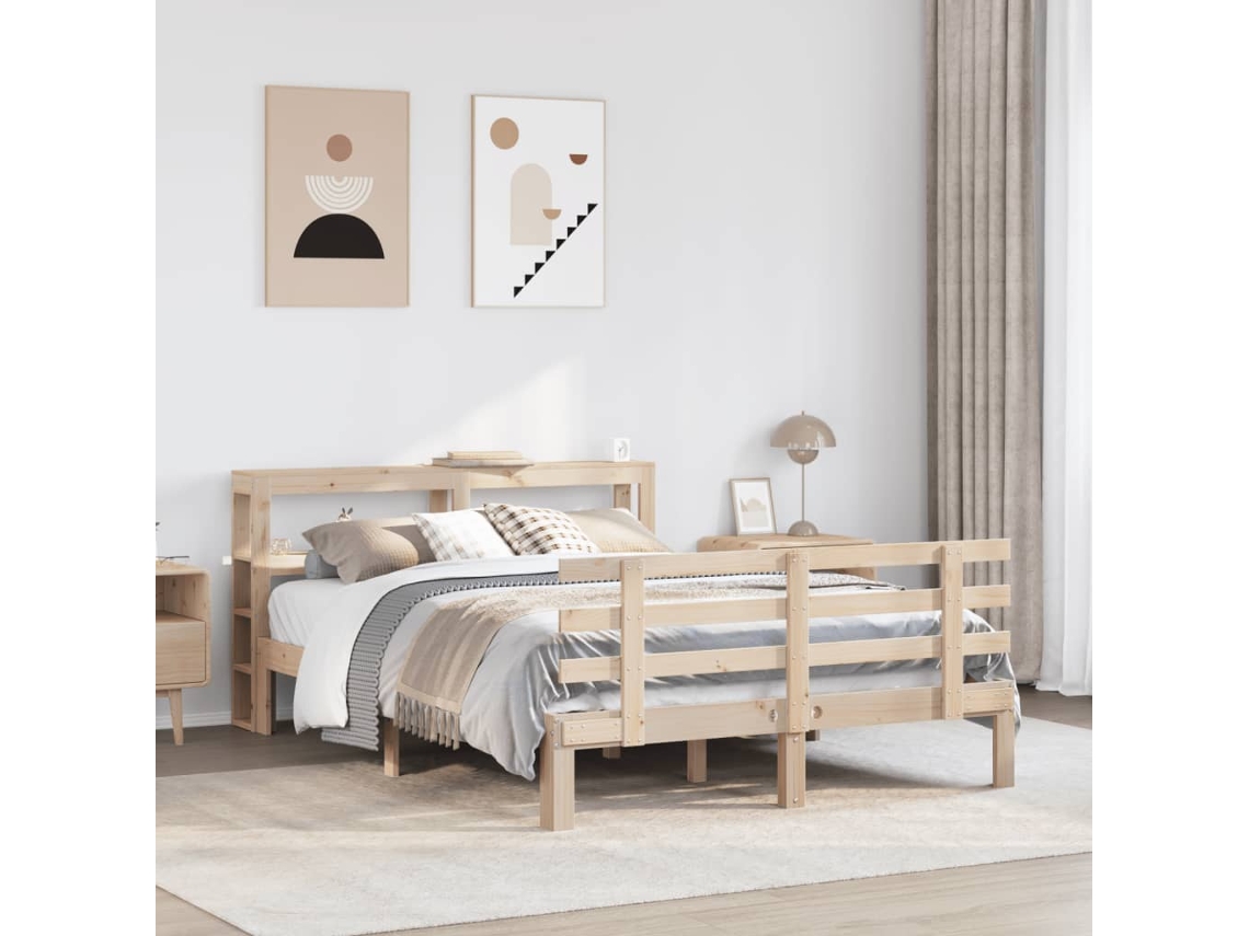 Vidaxl Estrutura De Cama Com Cabeceira 140x200 Cm Pinho Maciço