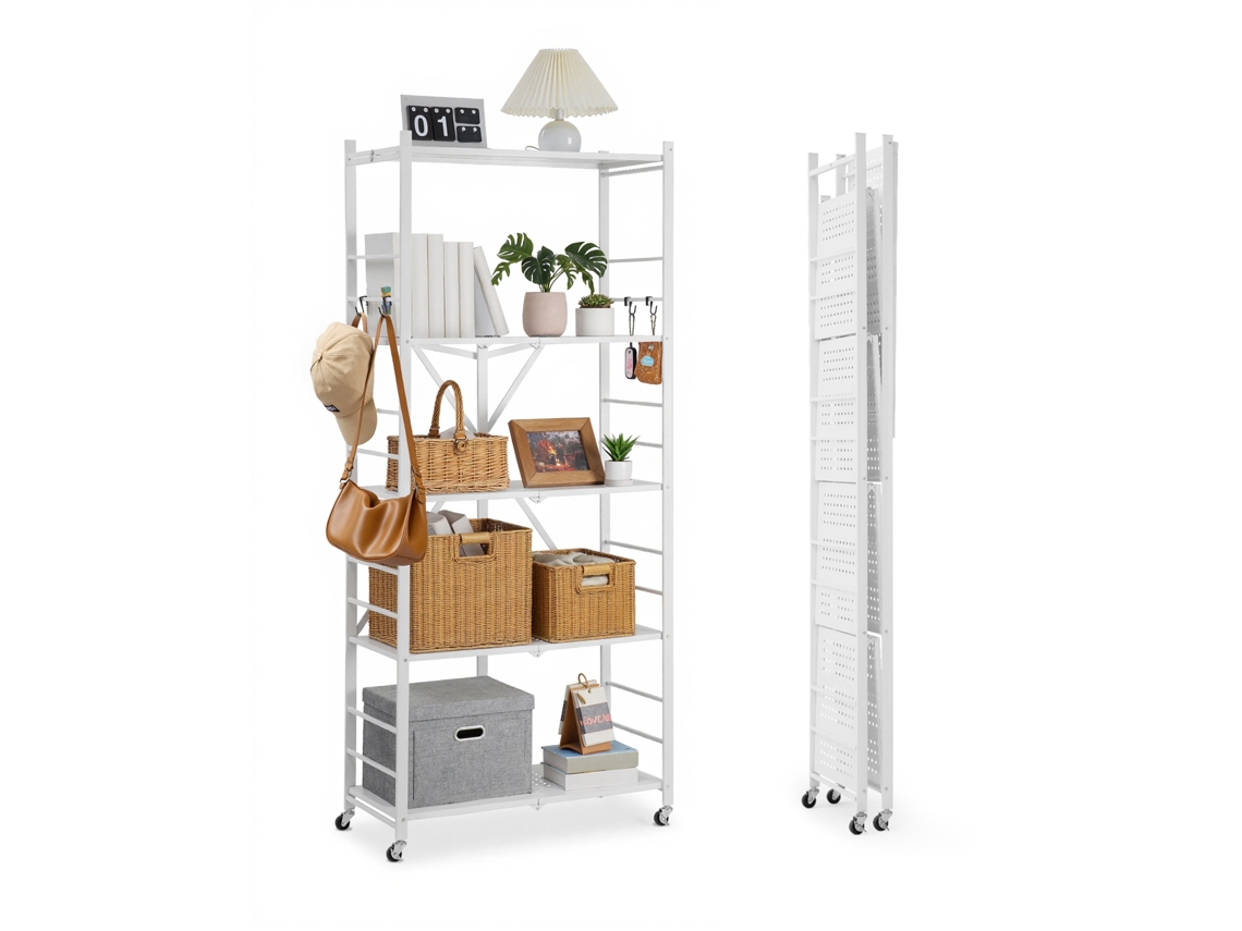 Estante Metálica Dobrável 5 Níveis Com Rodas 81 X 36 X 183 Cm, Branca Vevor