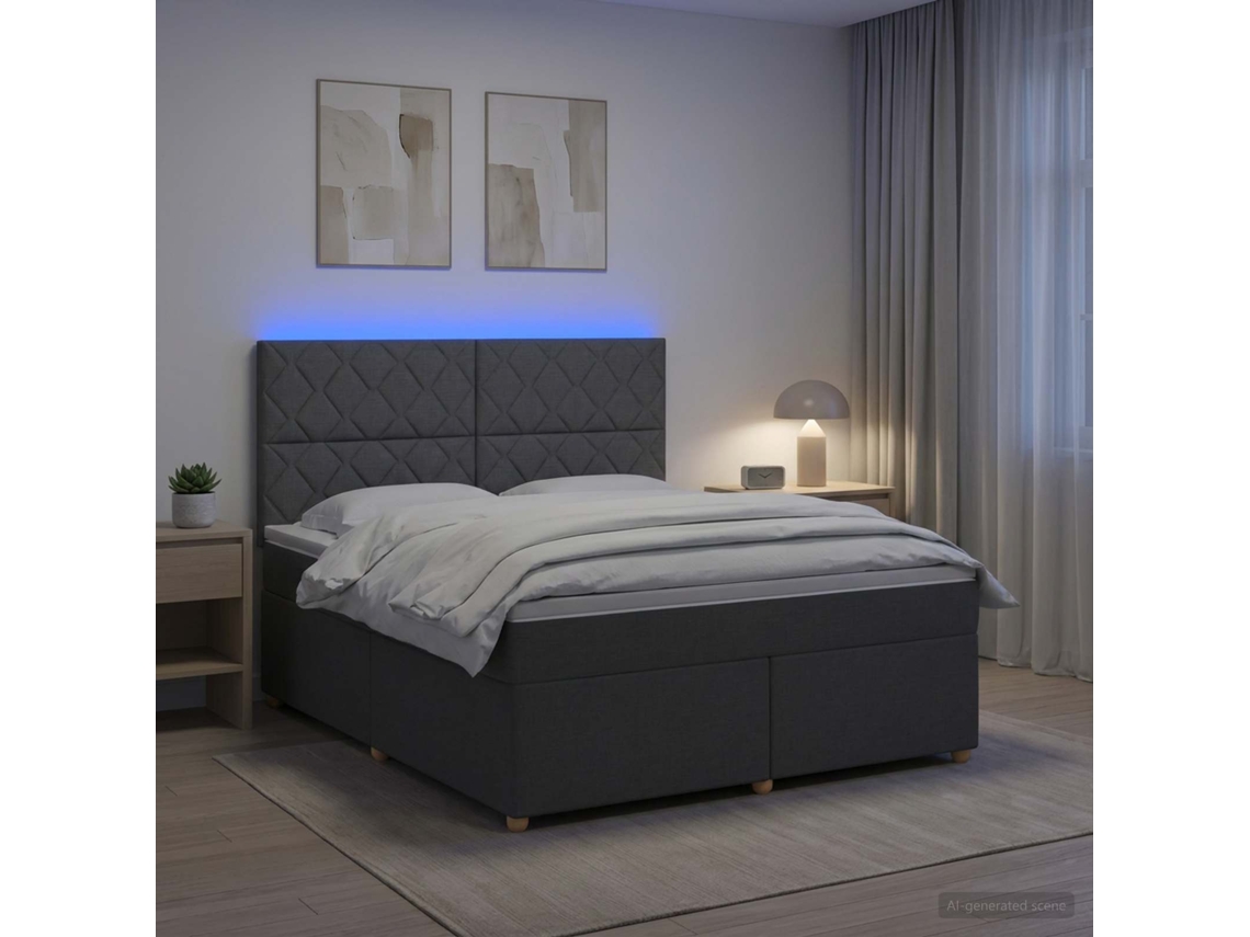 Vidaxl Cama Box Spring Com Colchão Cinzento-escuro 140 X 190 Cm Tecido