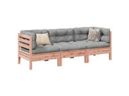 Vidaxl 3 Pcs Conj. Sofás Jardim C/ Almofadões Madeira Abeto-de-douglas