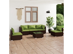 Vidaxl 6 Pcs Conjunto Lounge Jardim C/ Almofadões Vime Pe Castanho