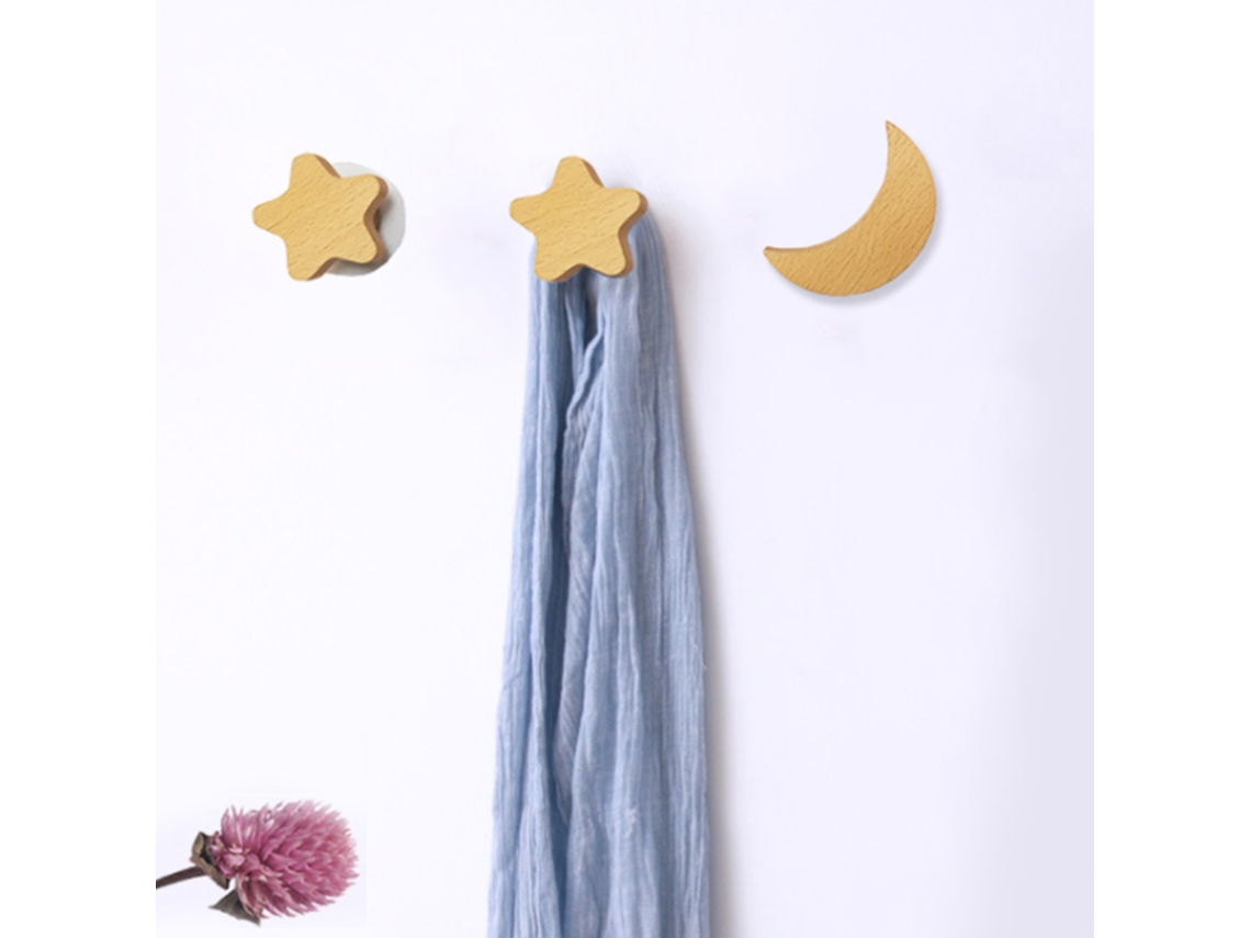 Ganchos De Madeira Sólida Anduleen (estrela) (sem Perfuração, Estilo Lua E Estrela) Eoocoo