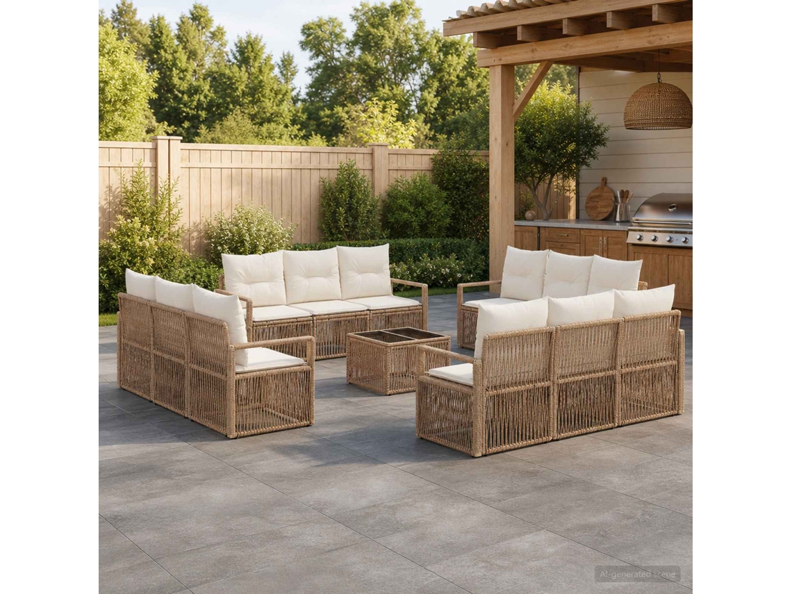 Vidaxl Conjunto De Sofá De Jardim 13 Unid. Bege Vime Pe