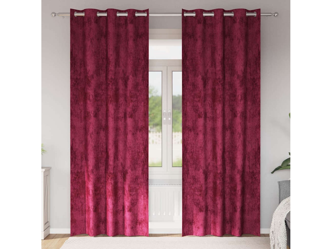 Vidaxl Cortinas De Veludo 2 Unid. Vermelho Tinto 245 X 140 Cm Veludo