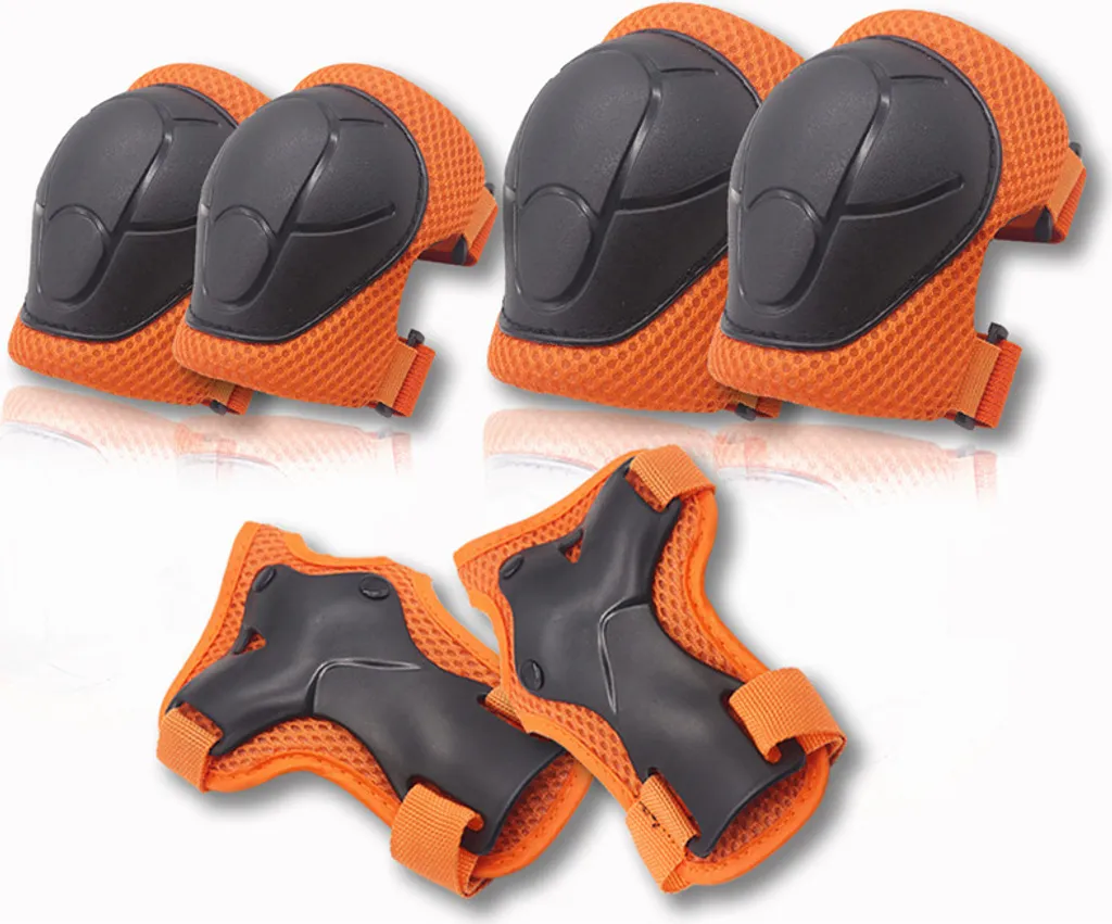 Conjunto de 6 proteção AQUAFORGE, Joelheiras, cotoveleiras e protetores de pulso para crianças e adultos, laranja