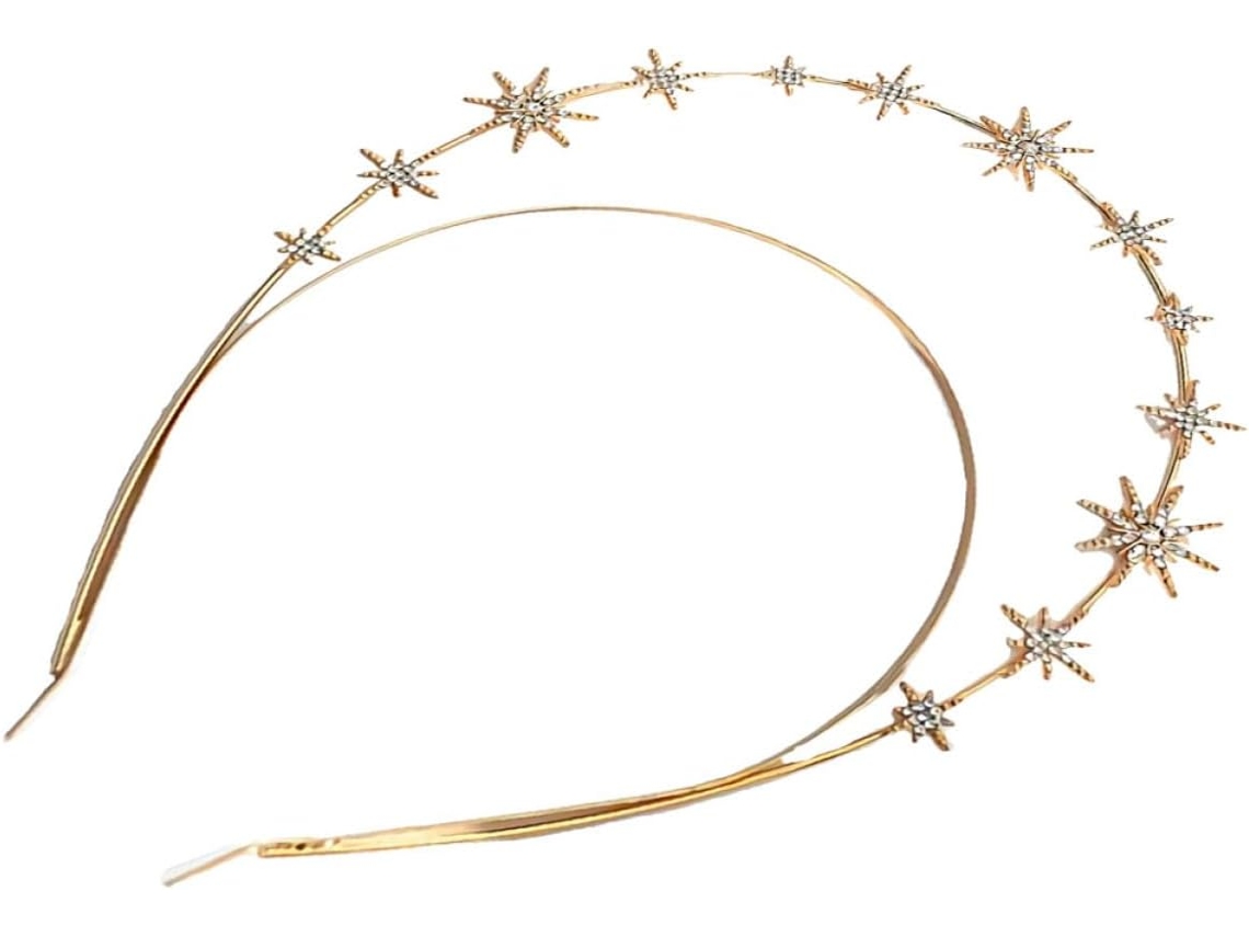 Tiara de casamento leve e portátil em metal brilhante ornamentado - Acessório Chique