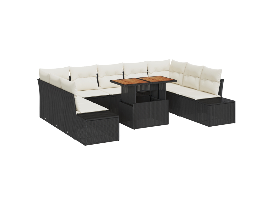 Conjunto 10 Conjunto De Jantar Ao Ar Livre Vidaxl Preto Vime Pe (100 X 55 X 73 Cm)