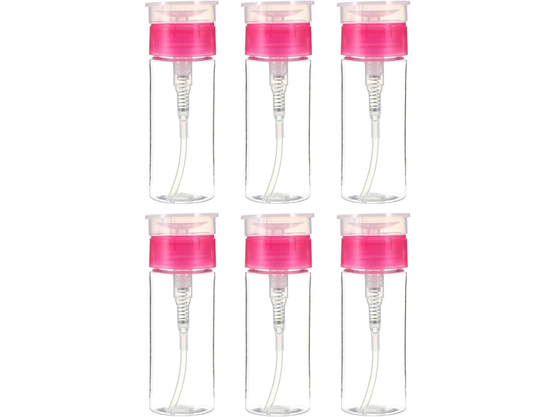 Conjunto de 6 frascos de plástico vazios com bomba dosadora de 100ml para removedor de esmalte.