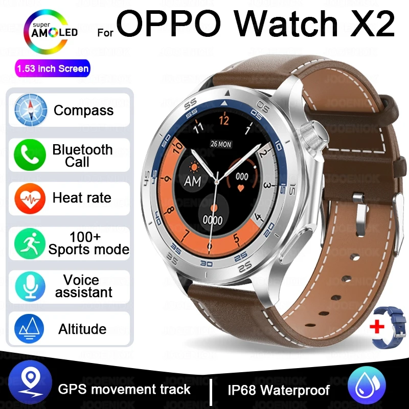 Smartwatch com Gps, Design À Prova D'água, Bússola, Monitoramento de Saúde e Chamadas Bluetooth. MDUG (pulseira Marrom)