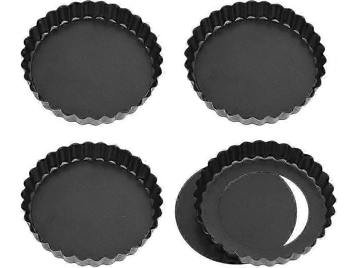Rebe 4 Moldes para Tartaletas Mini com Fundo Desmontável 12 Cm, Revestimento Antiaderente, Molde de Assado para Tartas e Sobremesas (negro)
