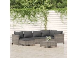 Vidaxl 7 Pcs Conjunto Lounge De Jardim C/ Almofadões Vime Pe Cinzento