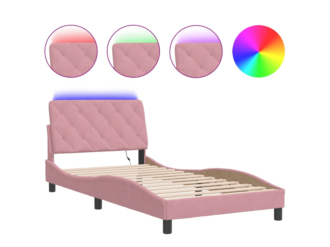 Estrutura de Cama com Led Sem Colchão Veludo Rosa MAISON EXCLUSIVE (100x200 cm)