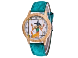 Relógio de casal vintage casual com pulseira de jeans e movimento de quartzo (verde)
