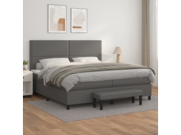 Vidaxl Cama Com Molas/colchão 200x200 Cm Couro Artificial Cinzento