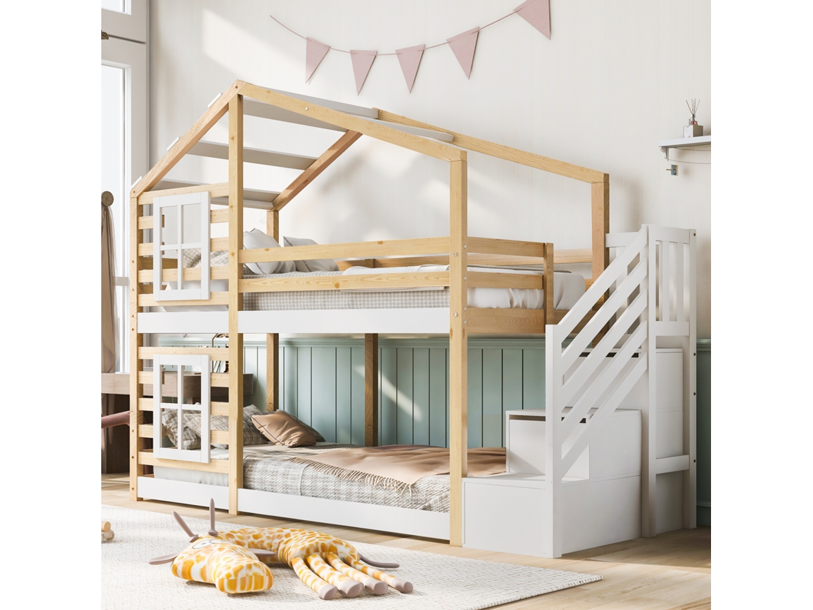 Cama Infantil Árvore 90x200cm Guarda Anti-queda Natural Branco