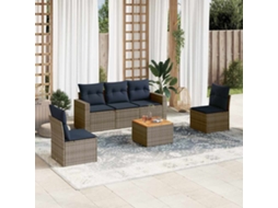 Vidaxl 6 Pcs Conjunto Sofás P/ Jardim C/ Almofadões Vime Pe Cinzento