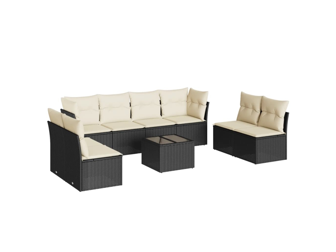 Conjunto de 9 sofás de jardim com almofadões Vime Pe Preto MAISON EXCLUSIVE (9 peças)