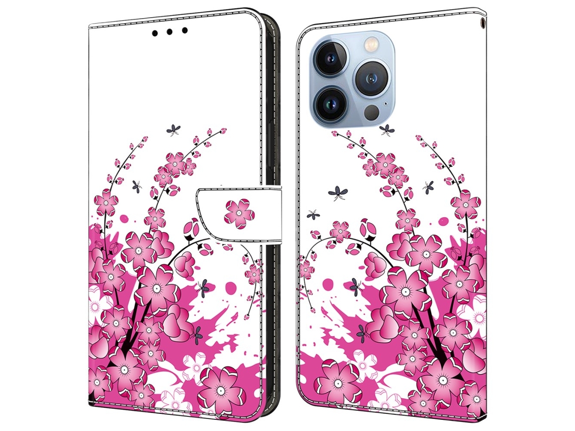 Capa Em Couro Pu Com Suporte Para Apple Iphone 16 Pro Max - Videira Flor