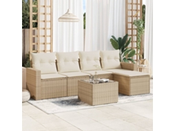 Vidaxl 6 Pcs Conjunto De Sofás P/ Jardim Com Almofadões Vime Pe Bege