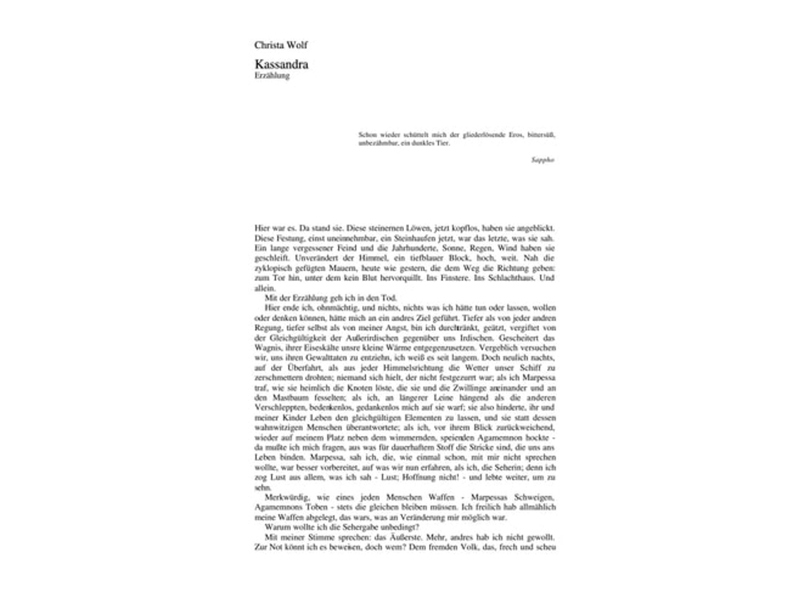 Livro Kassandra De Christa Wolf (inglês)