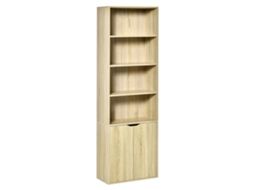 Estante com 4 Nichos Abertos e 2 Portas, Ideal para Sala de Estar e Escritório, 59x29x180 Cm, Madeira Natural. CHEZMOI