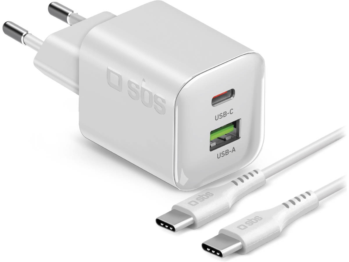 Kit Carregador SBS Gan Mini 20W+ Cabo USB-C (Branco)