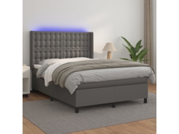 Cama Box Spring C/ Colchão/led 140x200cm Couro Artificial Cinza