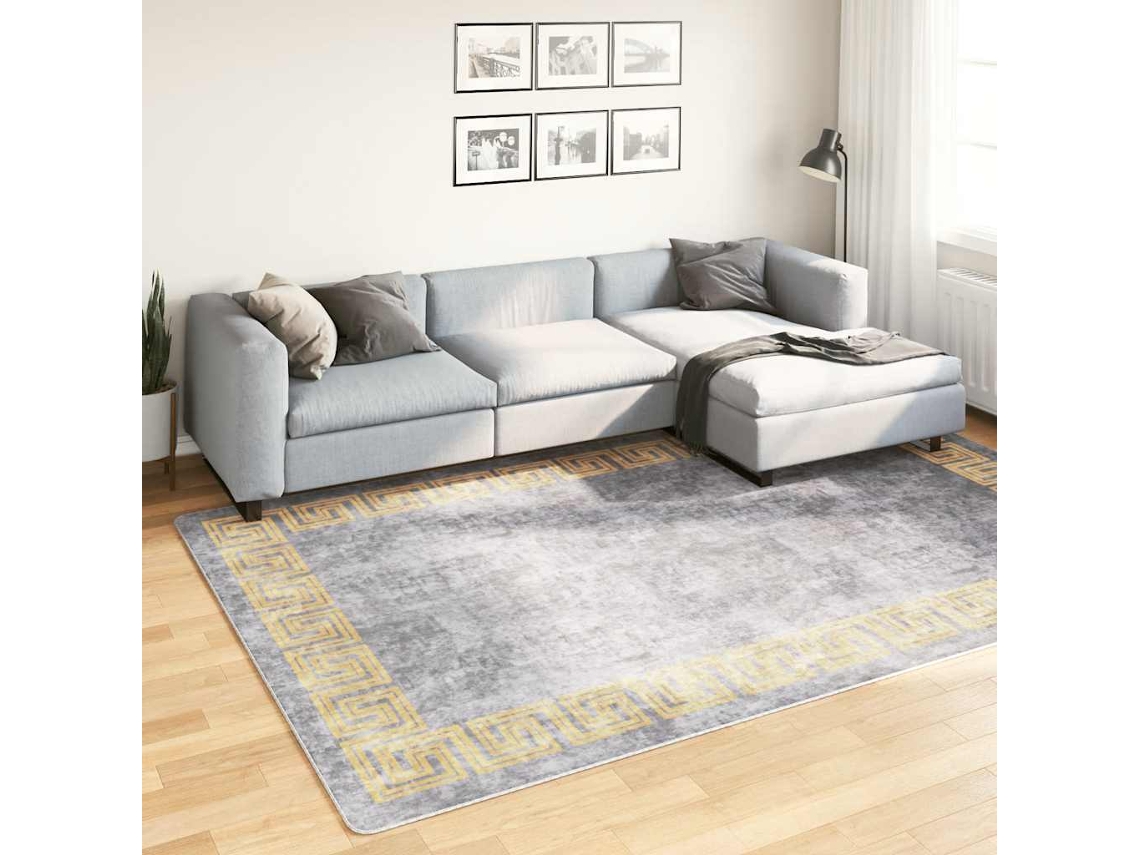 Vidaxl Tapete Lavável 190x300 Cm Cinzento