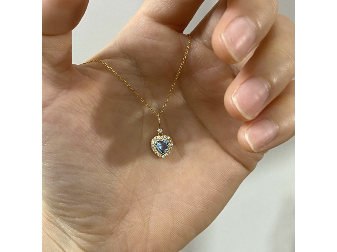 Colar com Pingente de Zircão Azul marinho e Coração, Estilo Sofisticado, Elegância Leve e Toque Retro MDUG (prata 925)