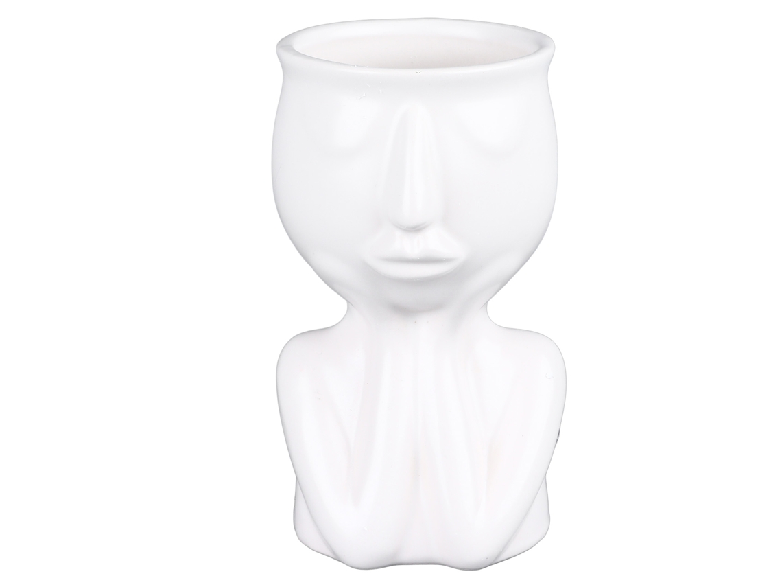 Vaso de cerâmica moderno em estilo nórdico com formato de rosto para suculentas, ideal para casa, escritório e hotel. Ornamento branco.