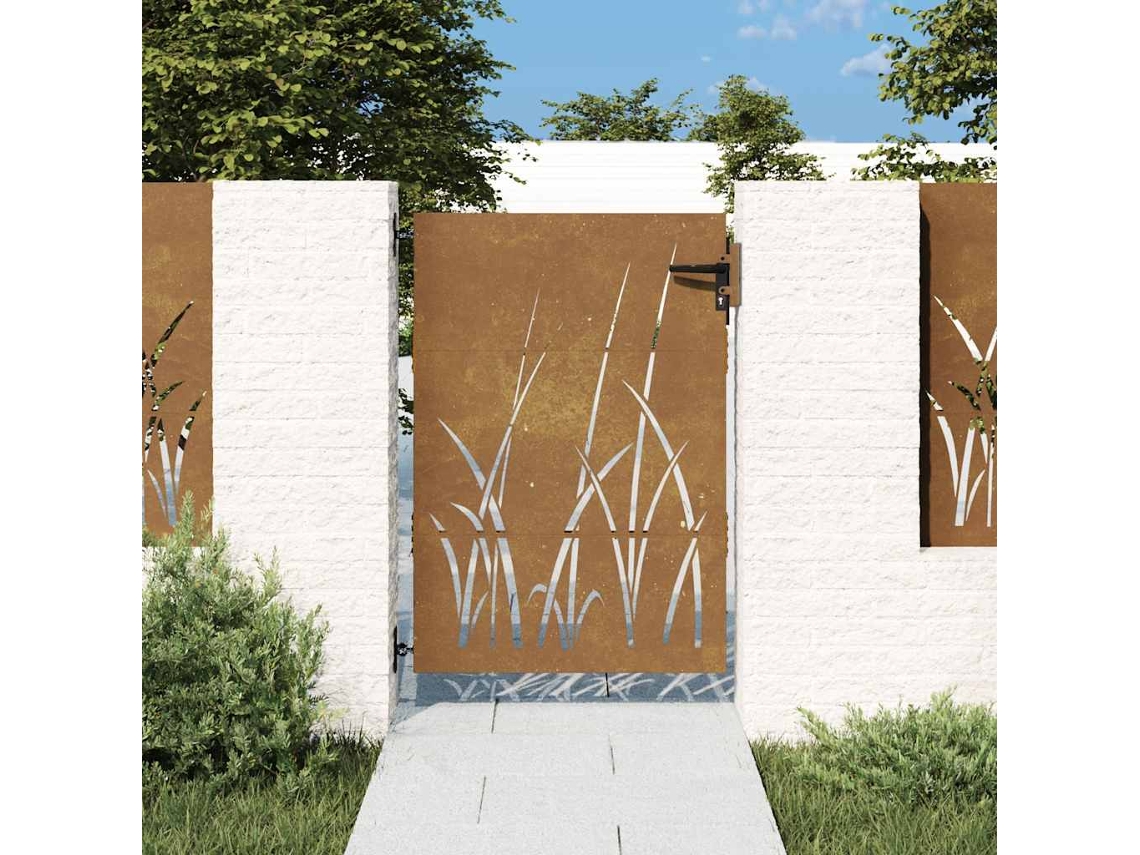 Vidaxl Portão De Jardim 85x150 Cm Aço Corten Design Erva
