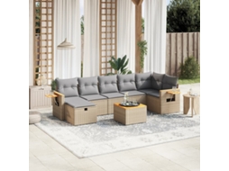 Vidaxl 8 Pcs Conj. Sofás Jardim C/ Almofadões Vime Pe Bege
