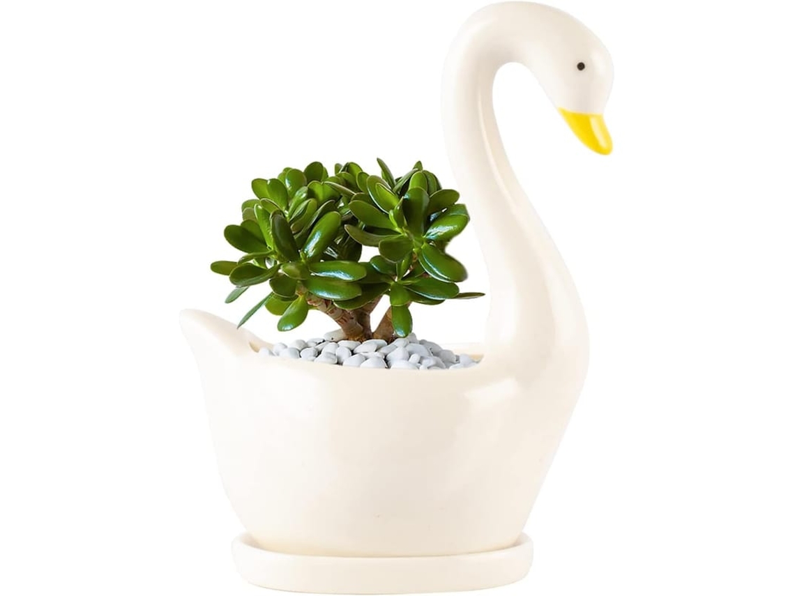 Vaso De Cerâmica Em Forma De Cisne Para Plantas Succulentas E Cactos Decorativo Jardim Office Lar