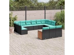 Vidaxl Conjunto De Sofá De Jardim Com 13 Peças E Almofadas Em Rattan Sintético Preto