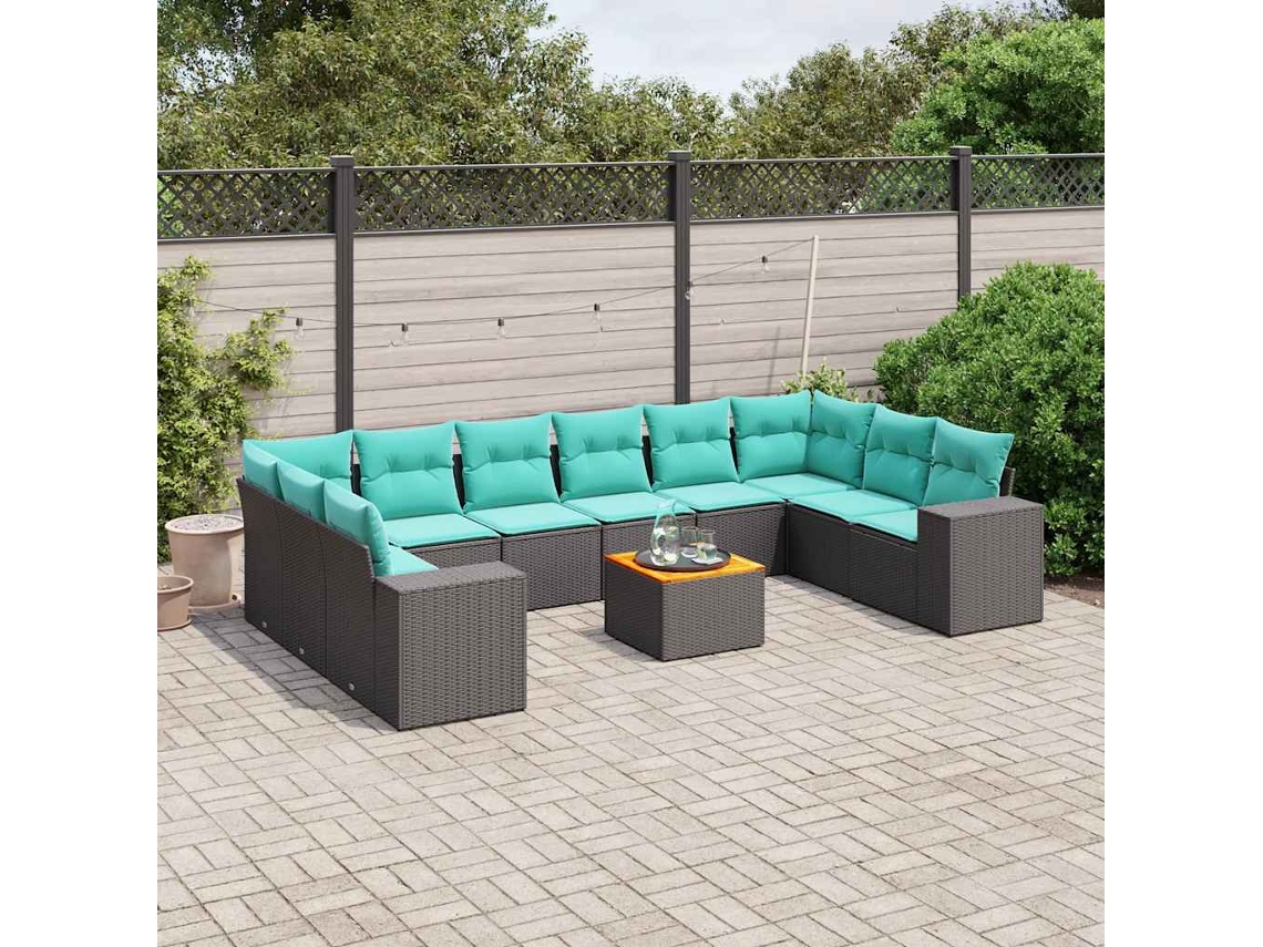 Vidaxl Conjunto De Sofá De Jardim Com 11 Peças E Almofadas Em Rattan Sintético Preto