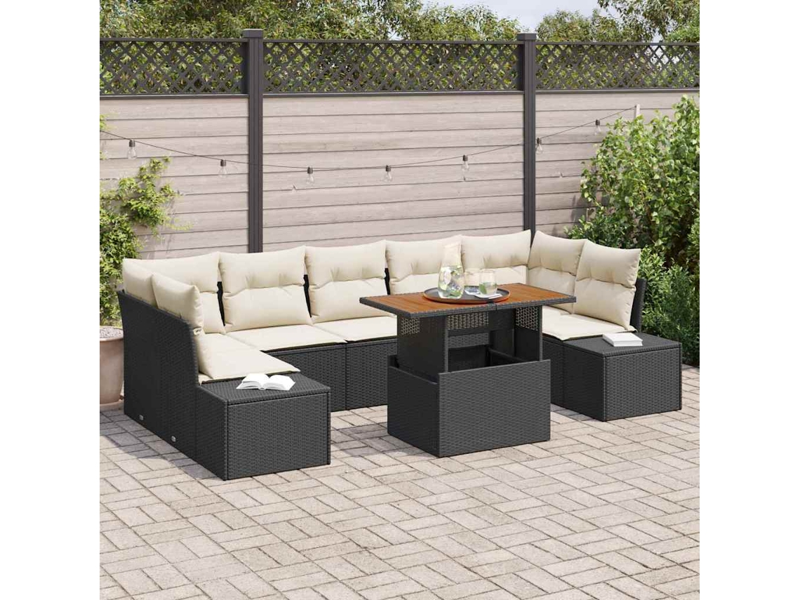 Vidaxl Conjunto De Sofá De Jardim 8 Unid. Preto Vime Pe