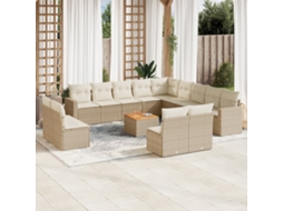 14 Pcs Conjunto De Sofás P/ Jardim Com Almofadões Vime Pe Bege Dkd Home Decor