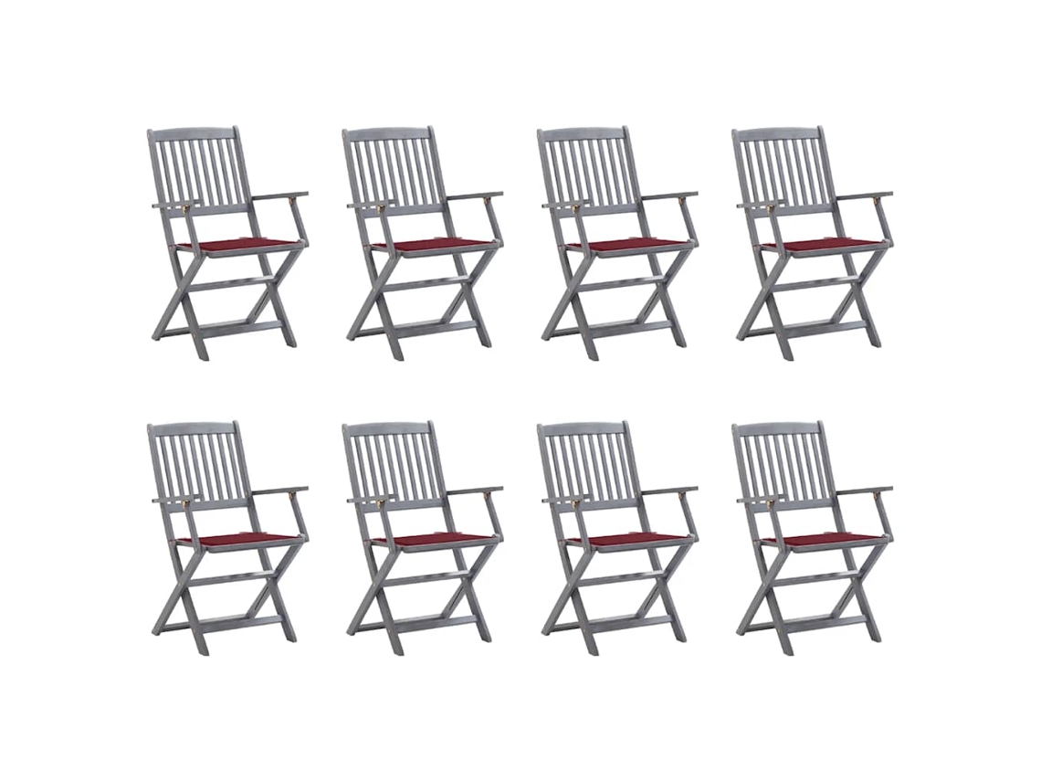Vidaxl Cadeiras De Exterior Dobráveis 8pcs C/ Almofadões Acácia Maciça
