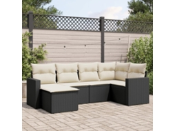 Vidaxl 6 Pcs Conjunto Sofás De Jardim C/ Almofadões Vime Pe Preto