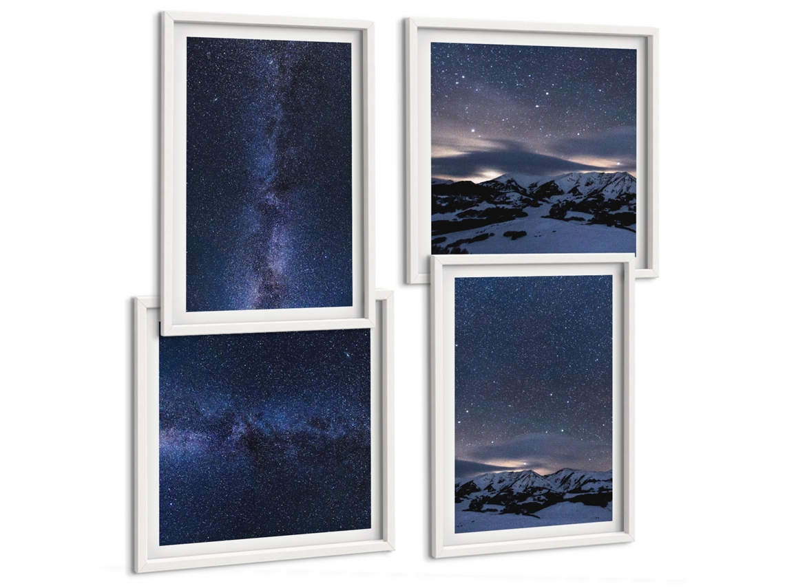 Pinturas Murais Modernas Paisagens De Cidades Naturais Moldura Branca Quadros Para O Escritório Espelharte (conjunto De 4 Imagens)