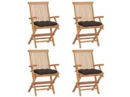 Vidaxl Cadeiras De Jardim C/ Almofadões Cinza-acast. 4 Pcs Teca Maciça