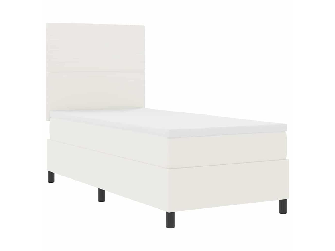 Cama De Solteiro | Camas Para Quarto | Cama Box Creme E Branco 80 X 200 Cm Tecido De Veludo Cotele